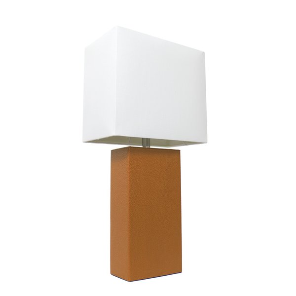 Lalia Home 21 Leather Base Modern Table Lamp with White Rectangular Fabric Shade, Tan LHT-3008-TN